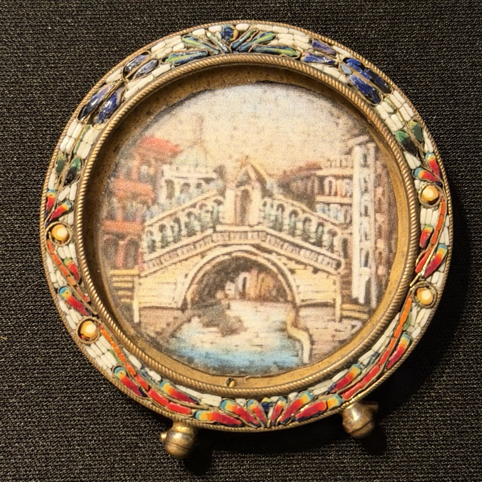 Vintage Italian Micro-Mosaic Round Miniature Picture Frame