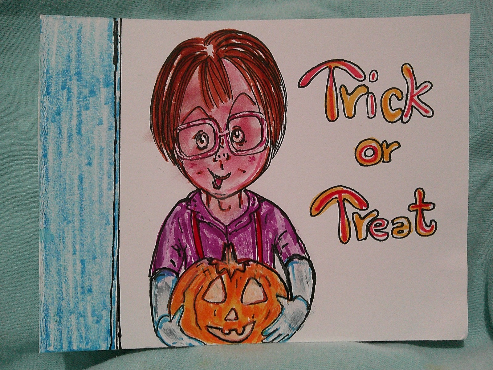 Vintage Style Halloween Greeting Card - Cute Trick or Treater - Handmade