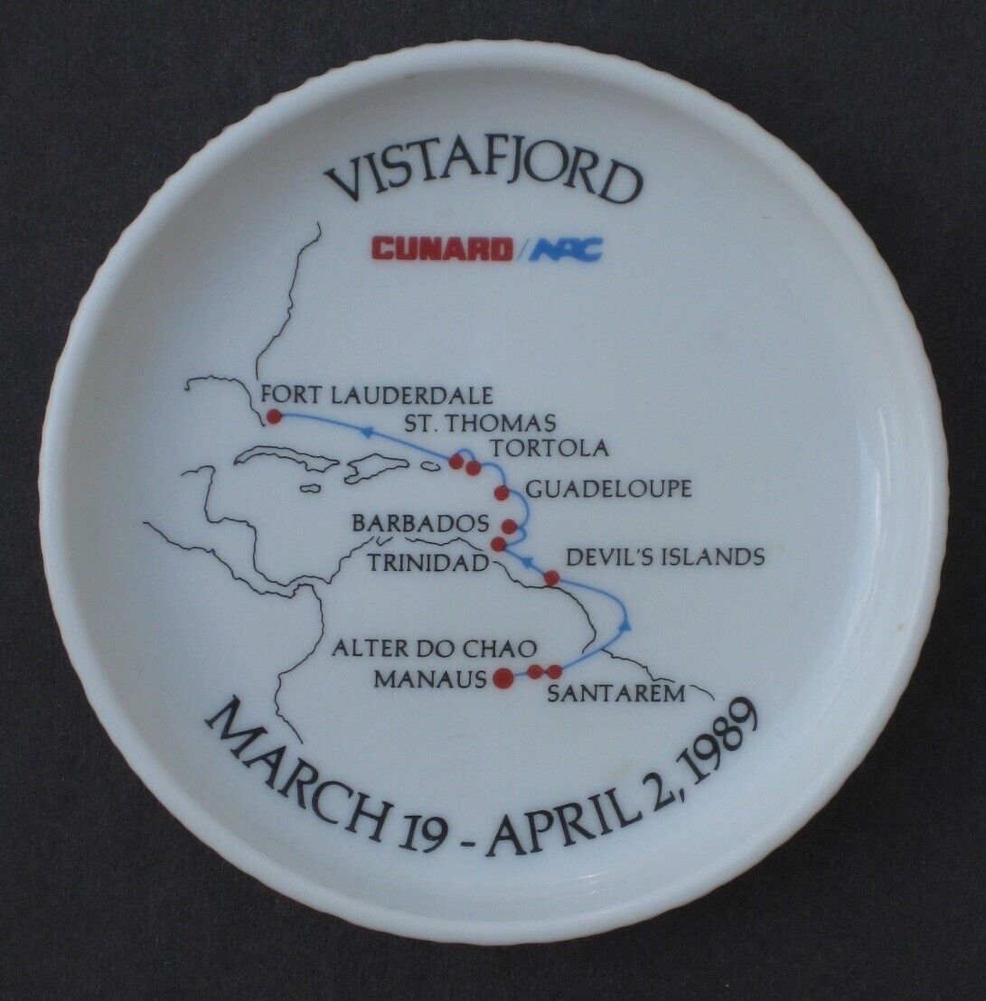 Rosenthal VISTAFJORD Cruise Map Wine Coaster CUNARD-NAC Mar 19-Apr 2 1989 Brazil