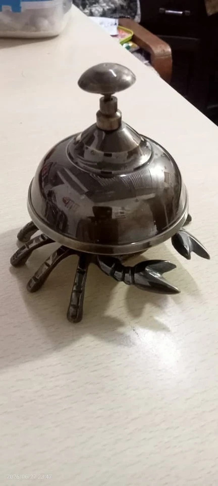 Antique Solid Bronze Crab Bell - Vintage Crab Design Table Desk Bell Decorative