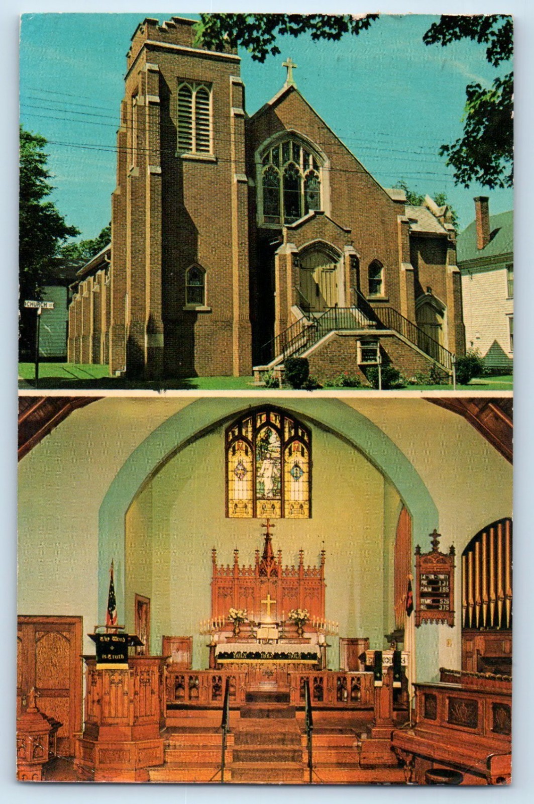 1964 Hawley Pennsylvania Postcard St. Paul\'s Evangelical Lutheran Church Street