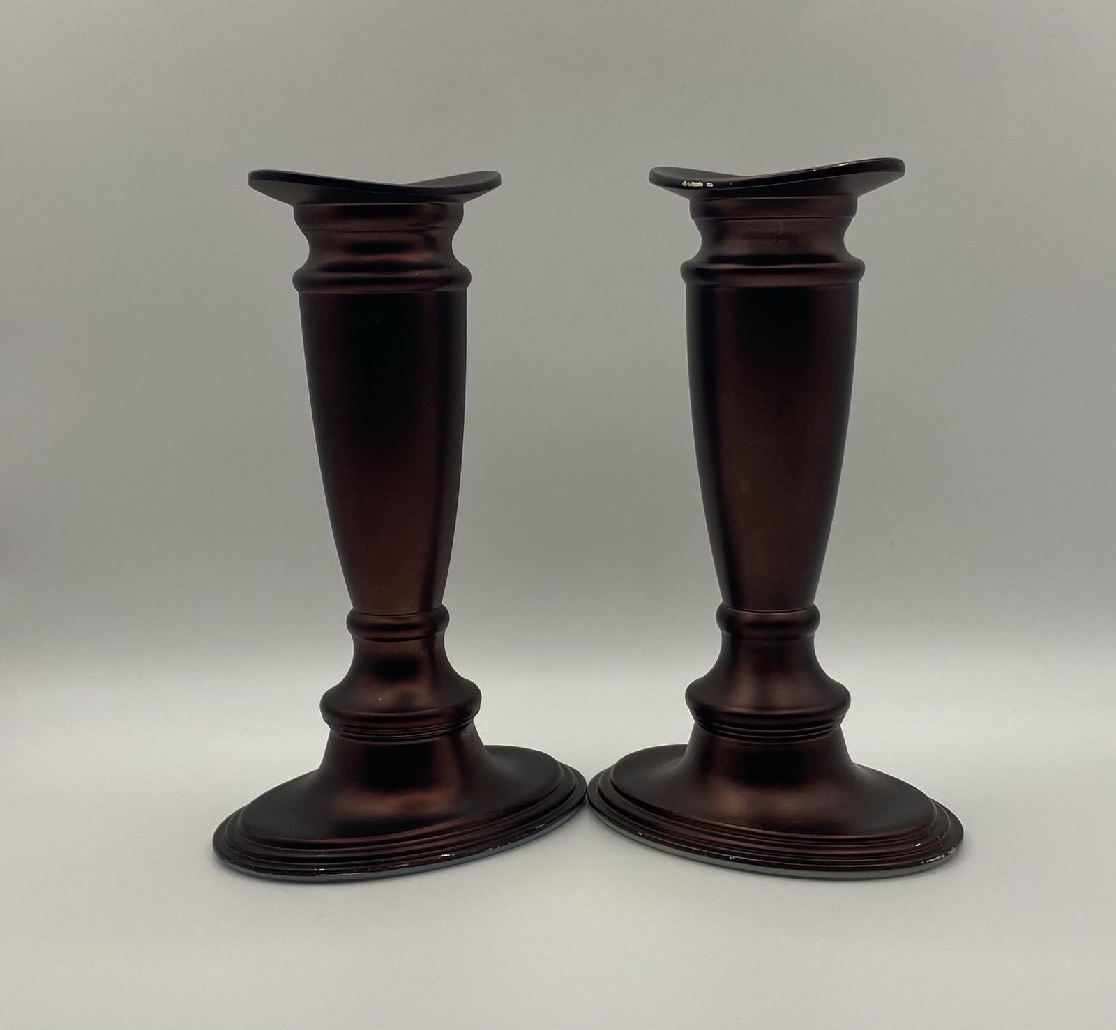 Vintage Valerie Parr Hill Brass Candlesticks In Brushed Plum Finish ~ Set Of 2