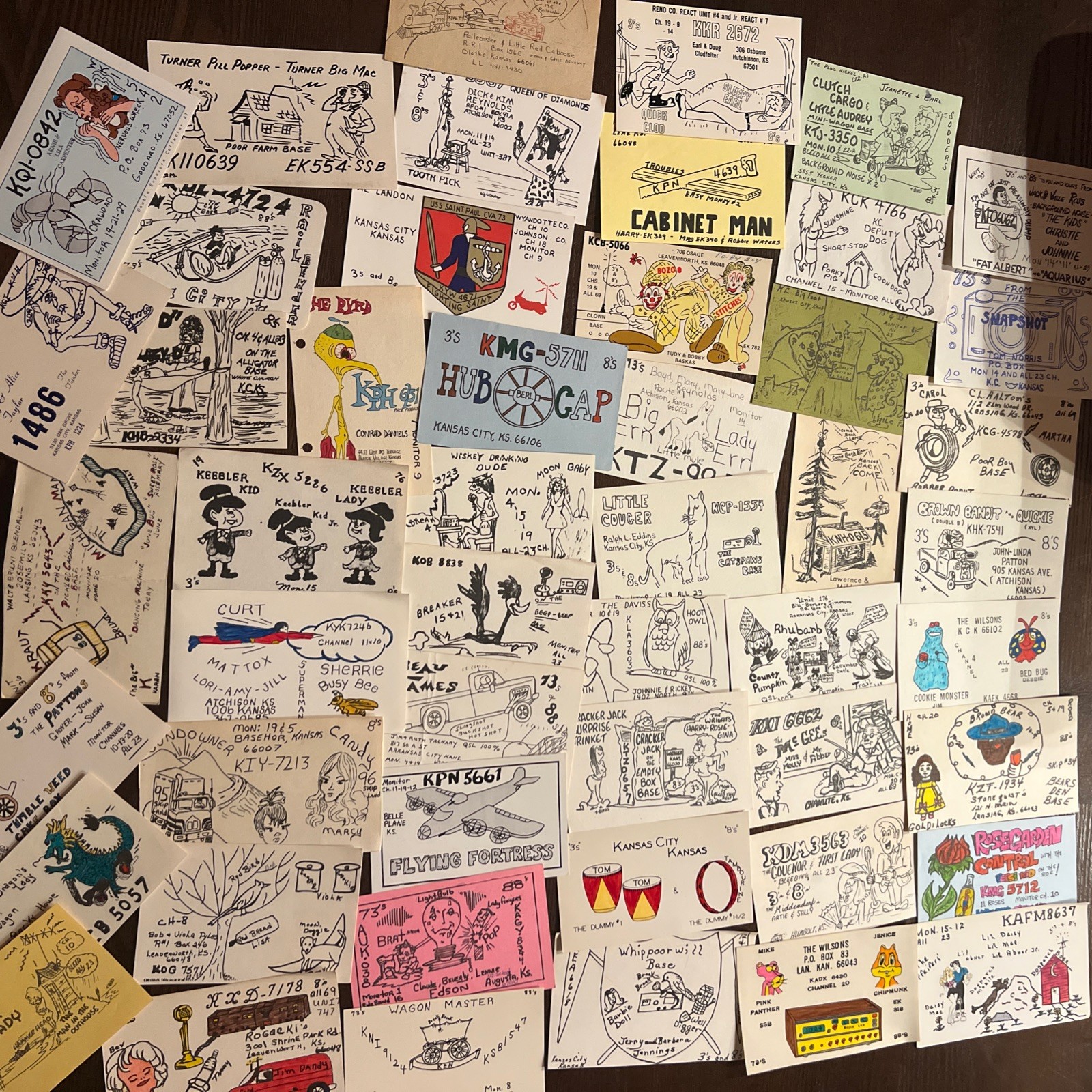Lot Of 50 Hand Drawn QSL Cards From Kansas