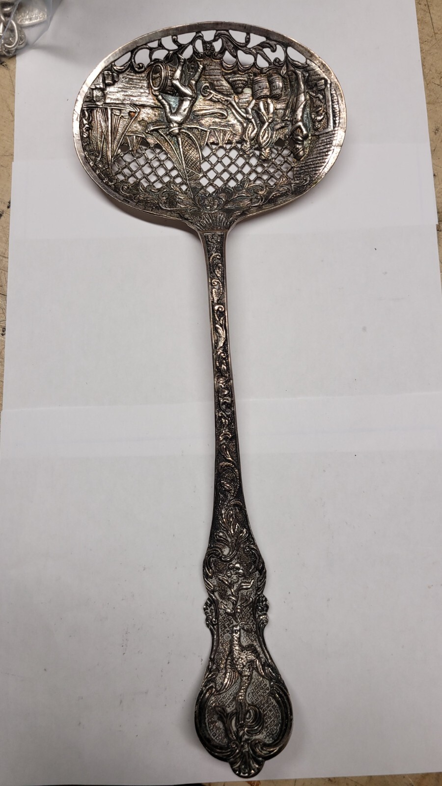 Incredible .833 Silver Dutch handcrafted very large silver sifting spoon 9.08 Oz