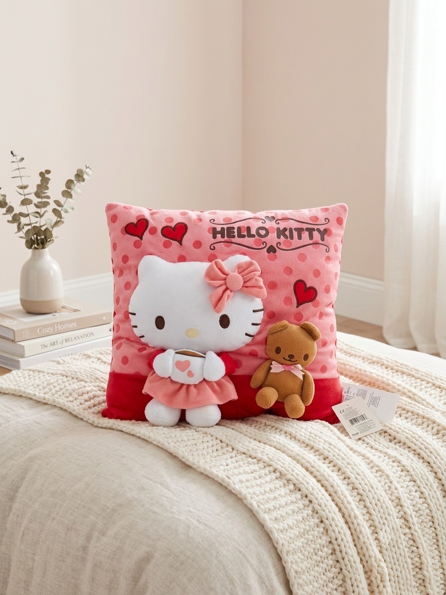VTG 2007 Sanrio 3D Hello Kitty Plush Throw Pillow NWT Cafe Polka Dot RARE Y2K
