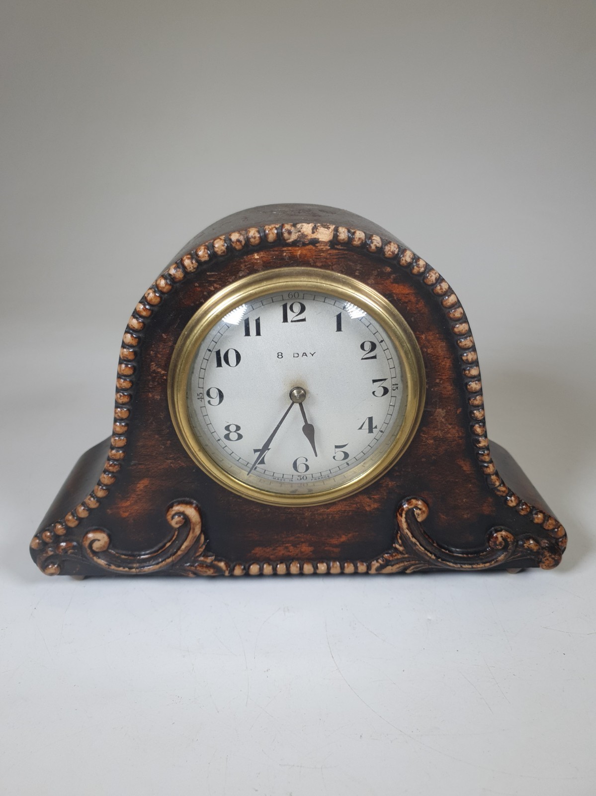 Vintage French 8 Day Mantle Clock Case & Movement For Repair Restoration Parts