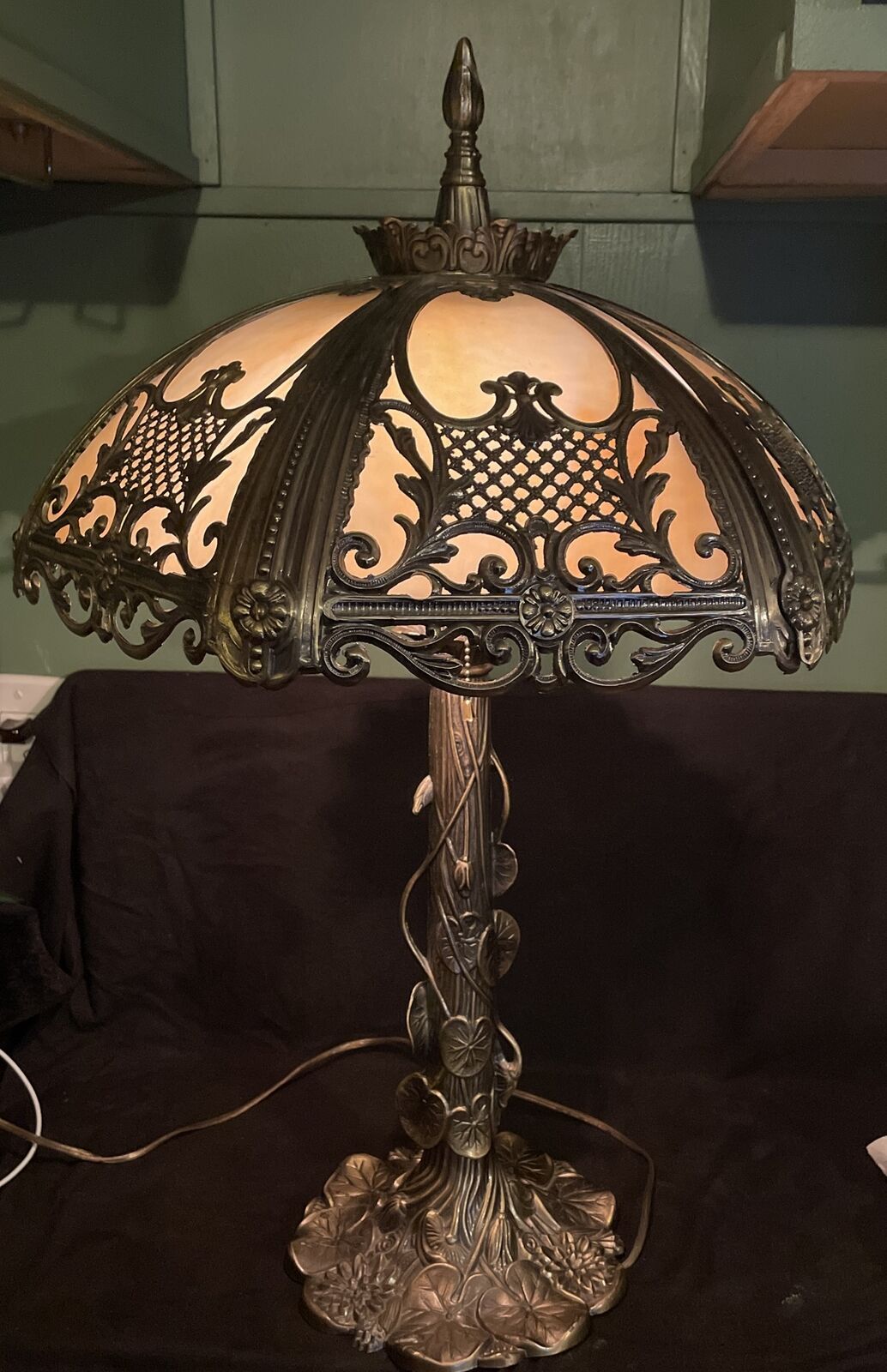Edwardian Era Slag Glass Chaised Brass Lamps - Stunning