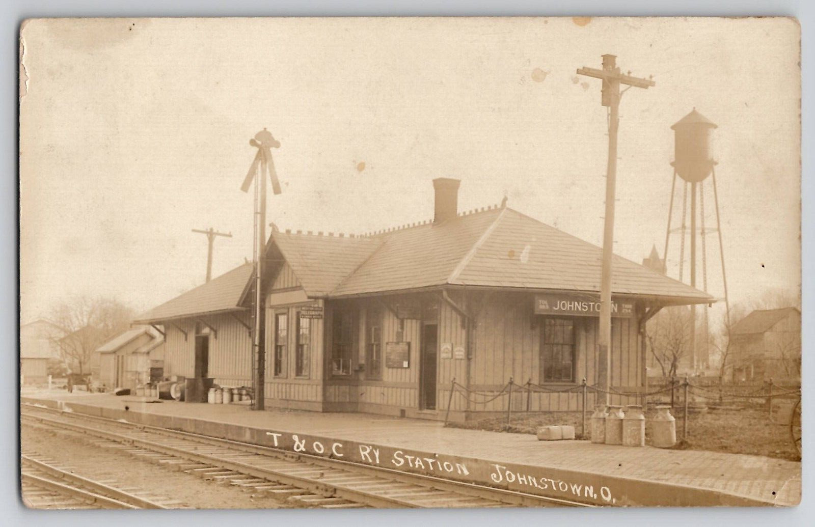 Toledo & Ohio Central Railroad Train Station Johnston OH RPPC Postcard 1916