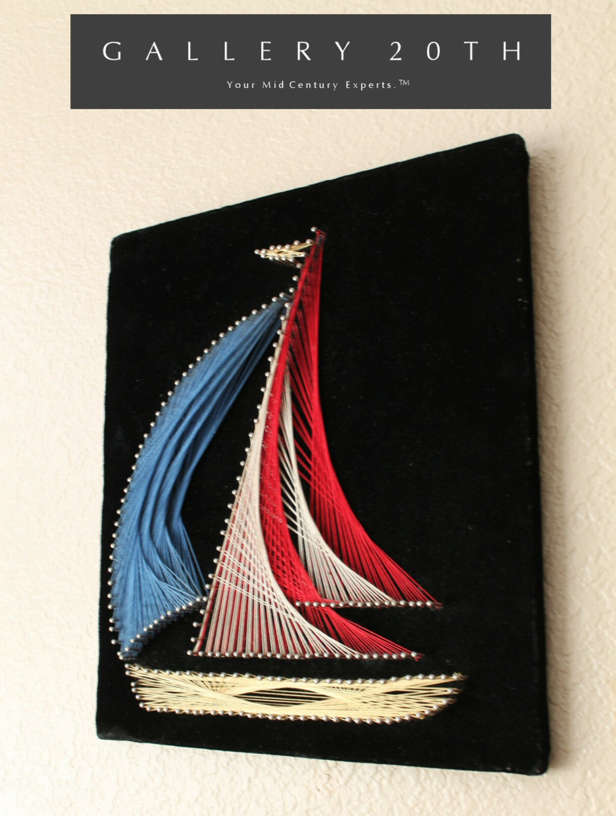 COOL SAILBOAT DANISH STRING POP ART ORIG WALL BLUE VTG 60'S MID CENTURY MODERN