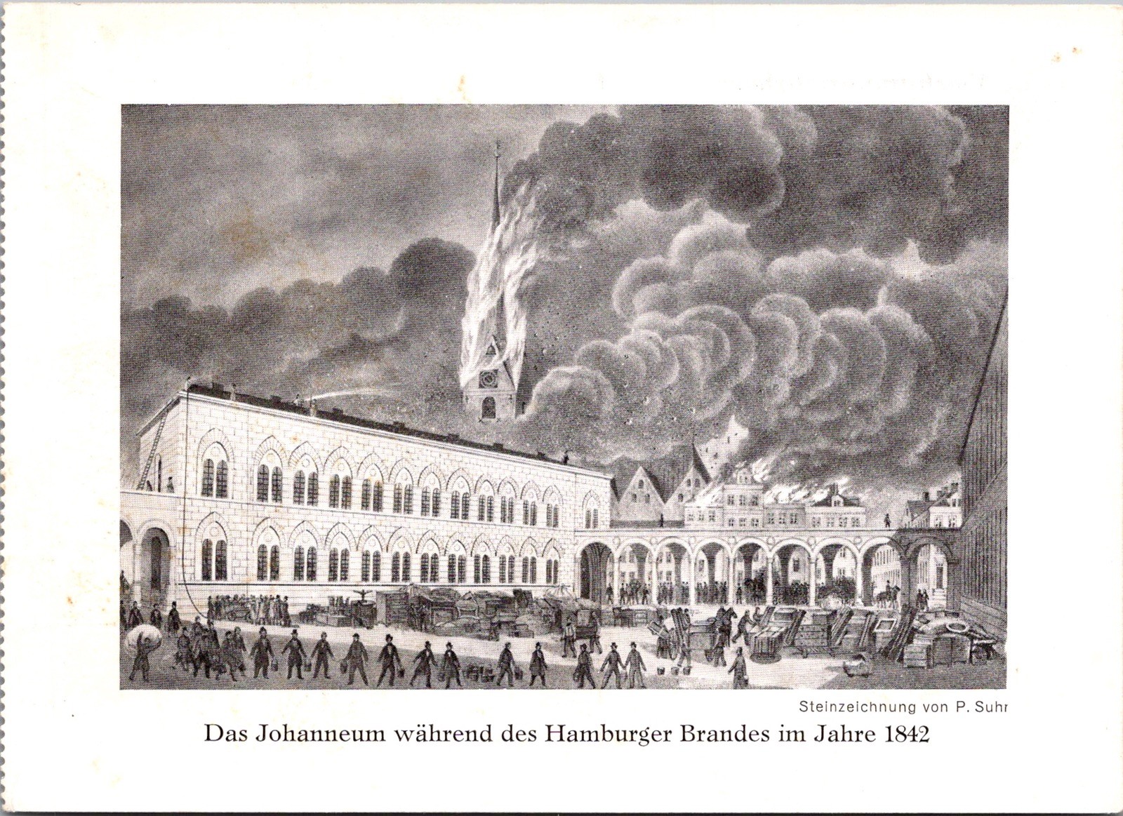 Das Johanneum During Hamburg Fire 1842 Historic Building Scene Vintage Postcard