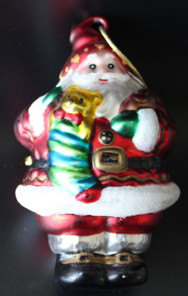 Vintage KURT ADLER Ornament Blown Mercury GLASS Santa with Sugar Coated Cuffs