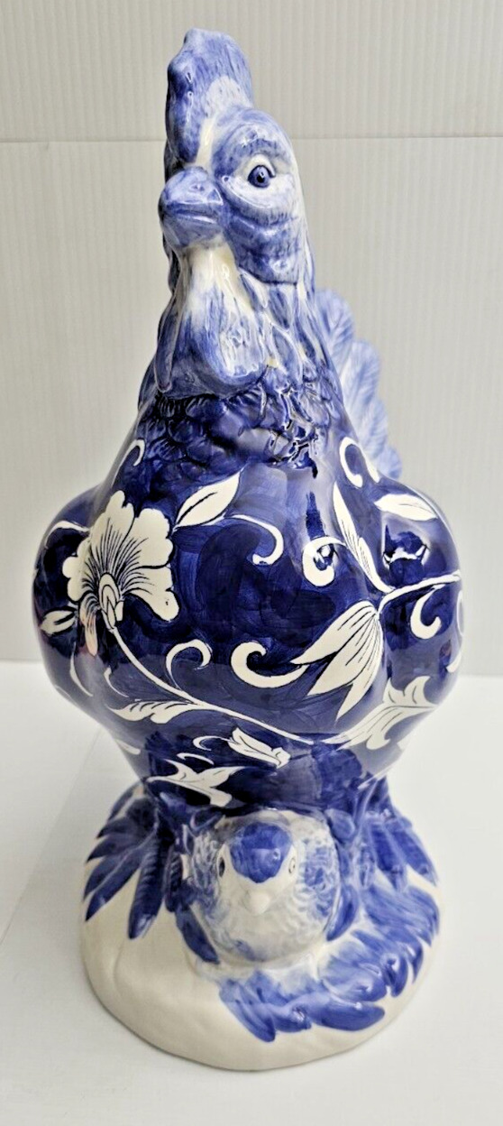 Beautiful Cobalt Blue Chicken , Ceramic, 13 in x 8 in Hand Painted