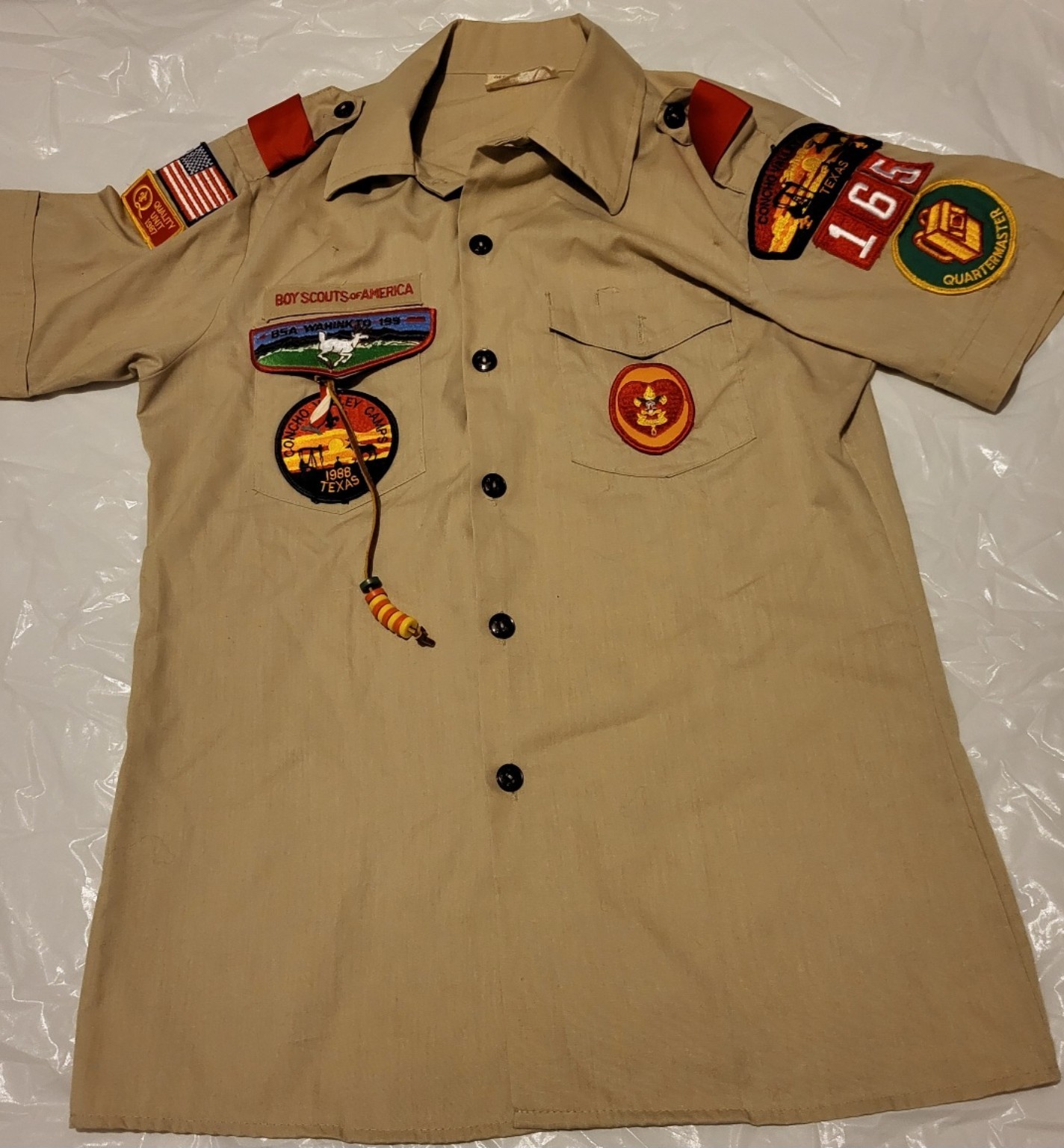 Vintage 1980s BSA Boy Scouts Uniform Shirt Size 16 Concho Valley Texas Patches