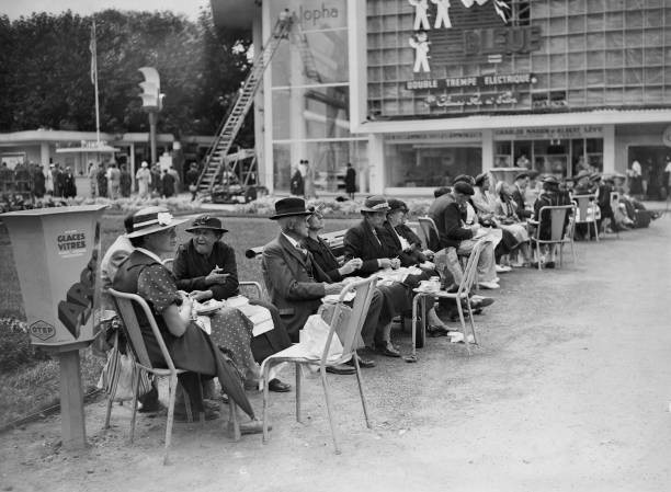 Visitors picnicking a park at Paris World's Fair August 18 1937 Old Photo