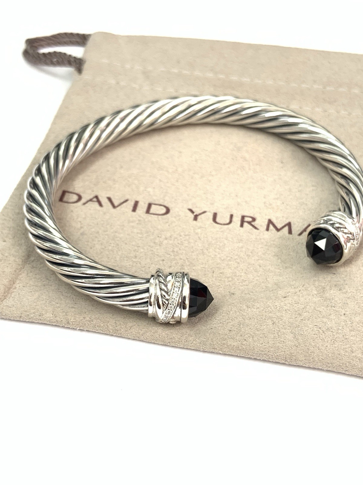 David Yurman 925 Silver 7mm Crossover Black Onyx & Diamond Cuff Bracelet David Yurman 925 Silver 7mm Crossover Black Onyx & Diamond Cuff Bracelet