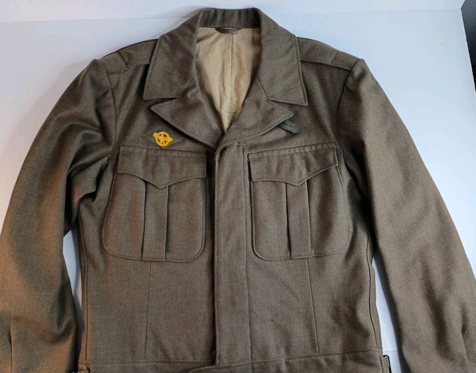 Vintage Army 38R WWII Cropped Field Uniform Ike Jacket Olive Green Wool USA