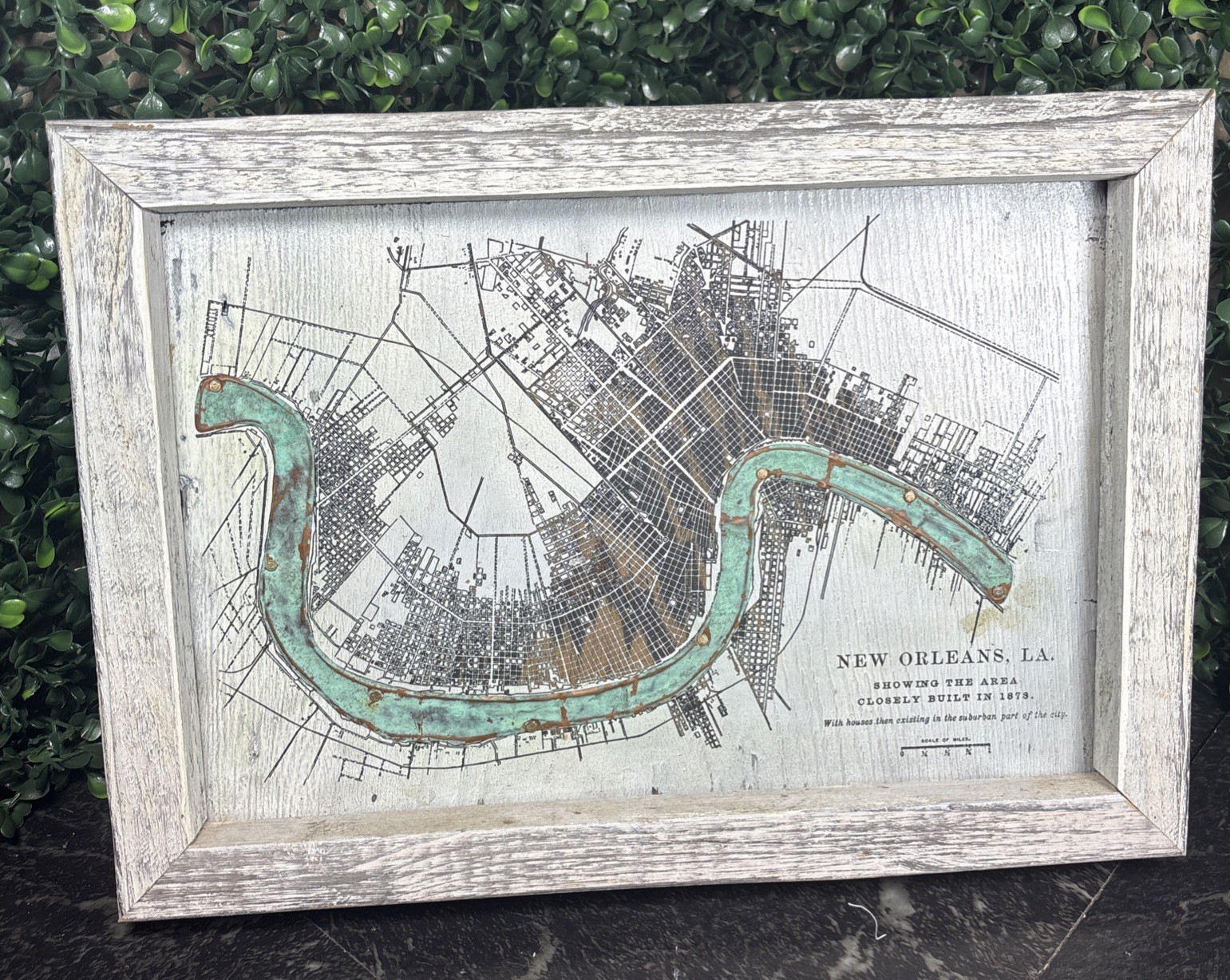 Wood Pictured Framed Copper New Orleans City View 1878 Mississippi River Picture
