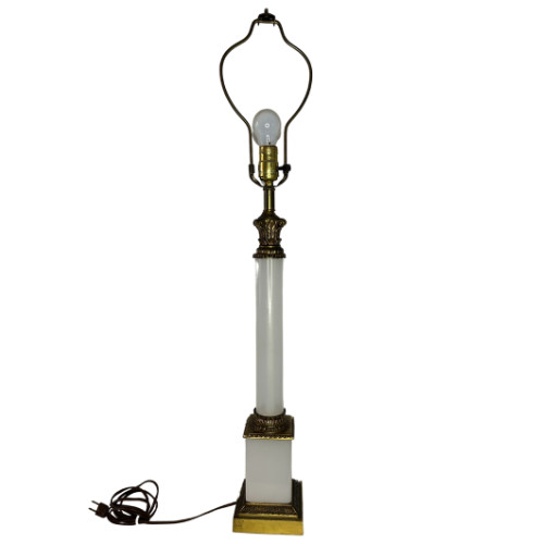 Vintage Tyndale Brass Milk Glass Neoclassical Column Table Lamp 36\
