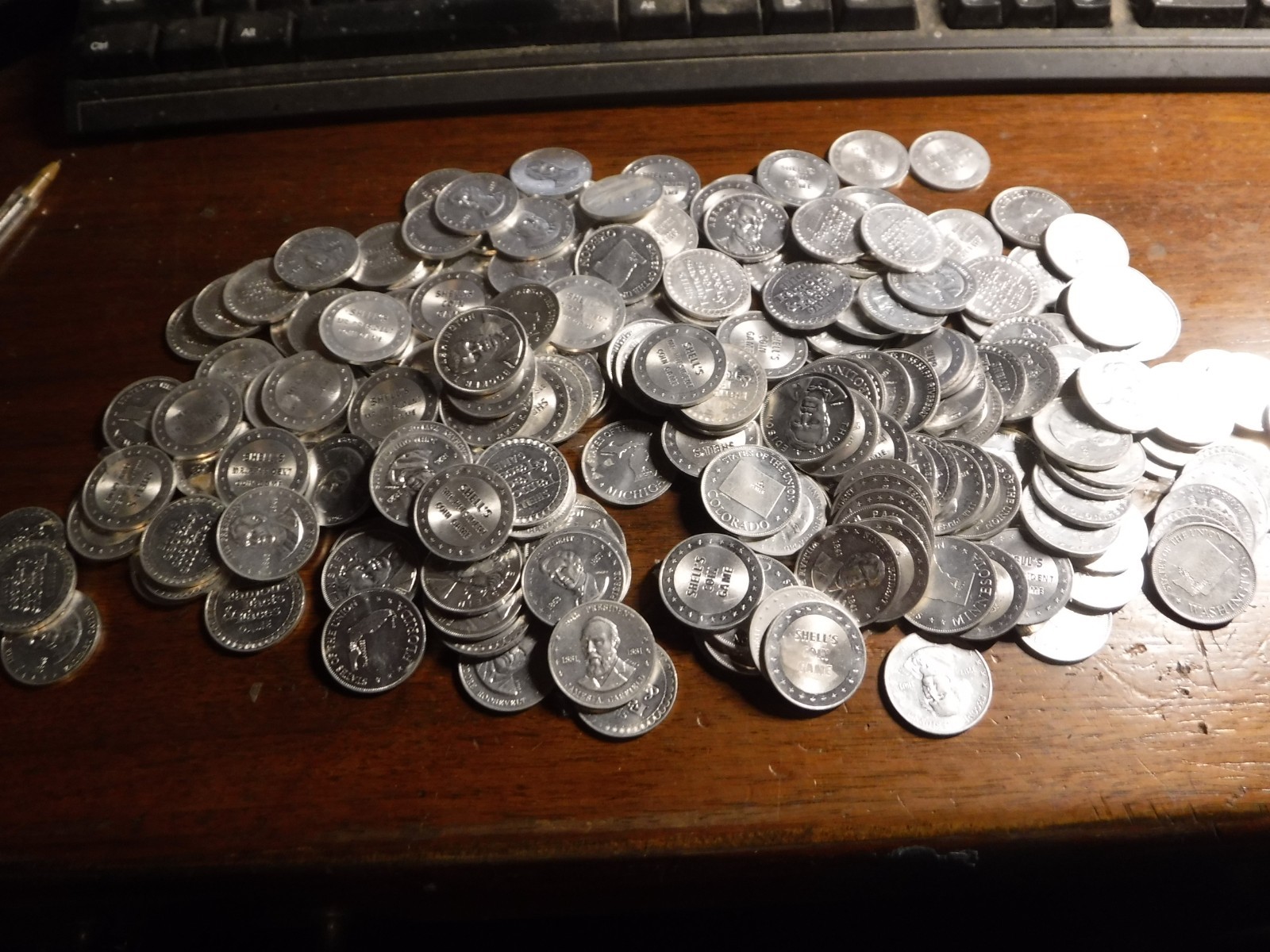 216 Vintage 1968 Shell\'s Aluminum Game Coins - Famous Facts / States