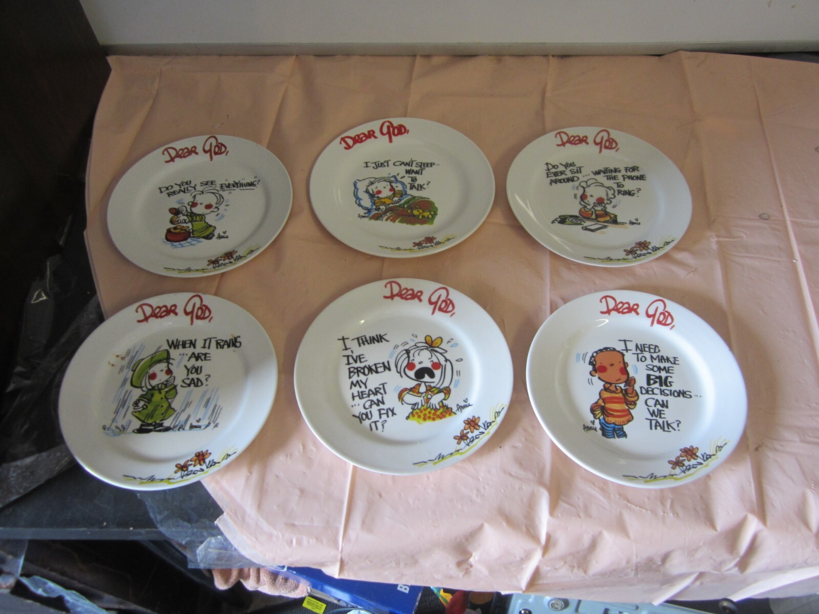Vintage Dear God Lot of 6 Decorative Stoneware Plates 8