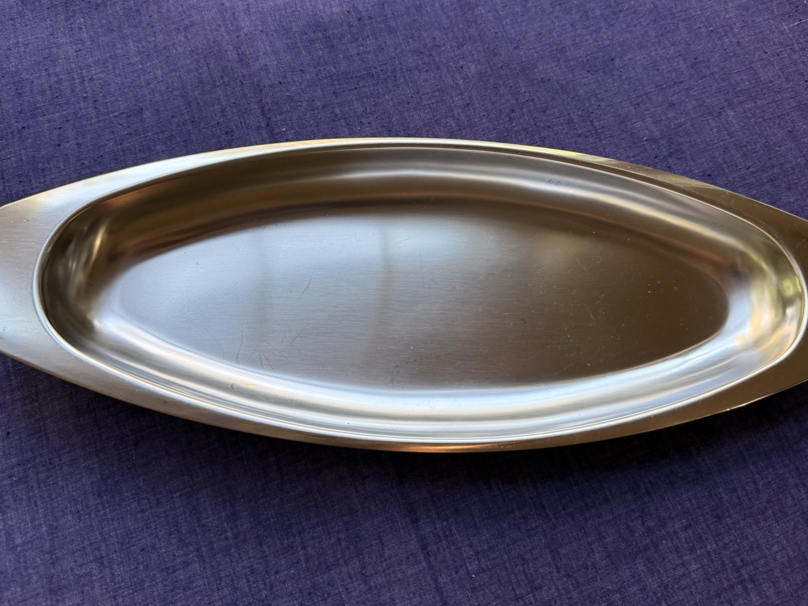 Vintage-MCM Kalmar Designs Denmark Stainless Steel Oval Tray 14 in x 5 in x 1 in
