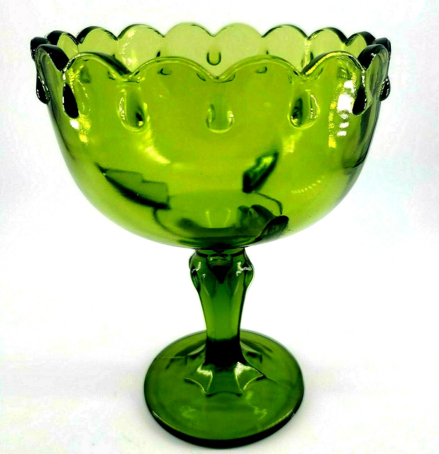 Vintage Indiana Glass Green  Footed Pedestal Bowl Compote Candy Dish 7.5