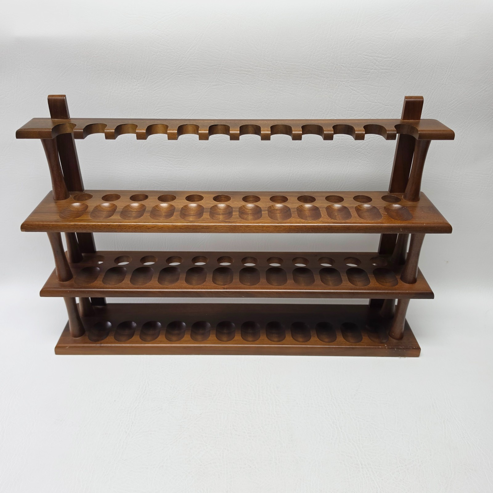 Vintage MCM Decatur Large 3 Tier Wooden Walnut 36 Pipe Rack