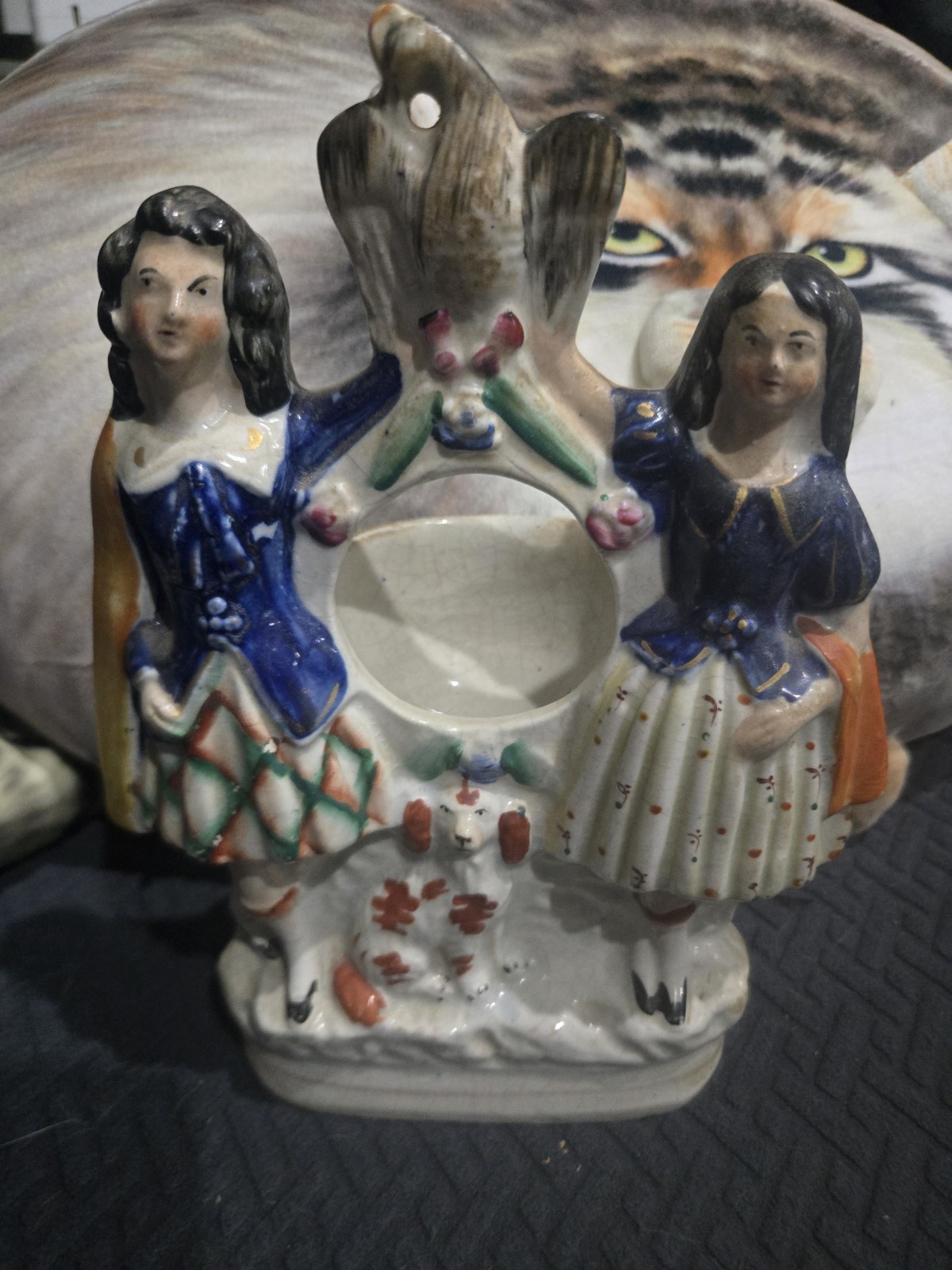 Antique Staffordshire Ceramic Pocket Watch Holder Stand Case Collectible