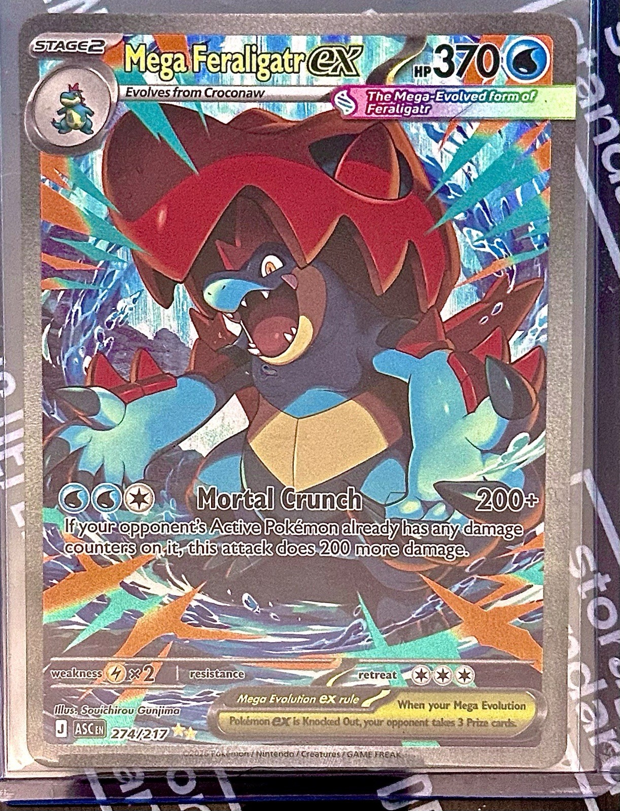 Ascended Heroes Mega Feraligatr 274 Evolutions Full Art Holo. Buy it now Bonus. Ascended Heroes Mega Feraligatr 274 Evolutions Full Art Holo. Buy it now Bonus.