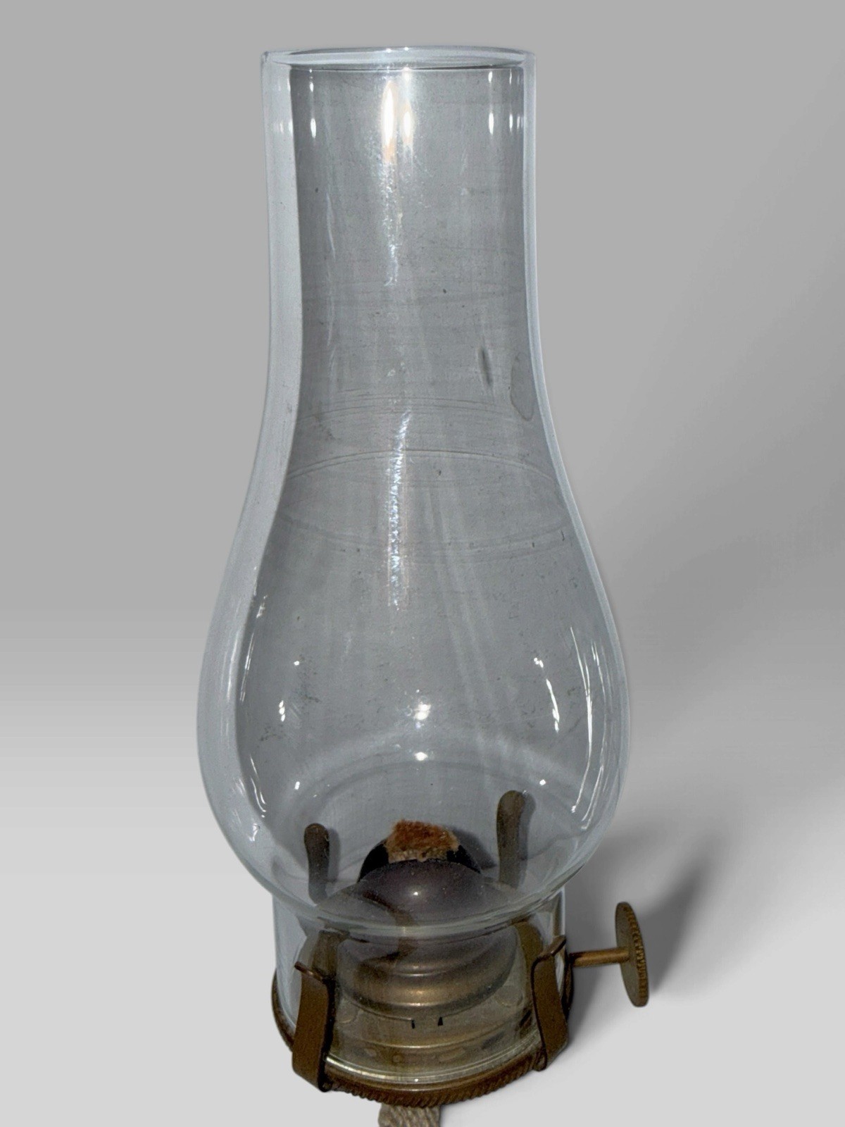 Antique Miniature Flat Wick Oil Lamp Hardware Hugo Schneider  with Glass Chimney