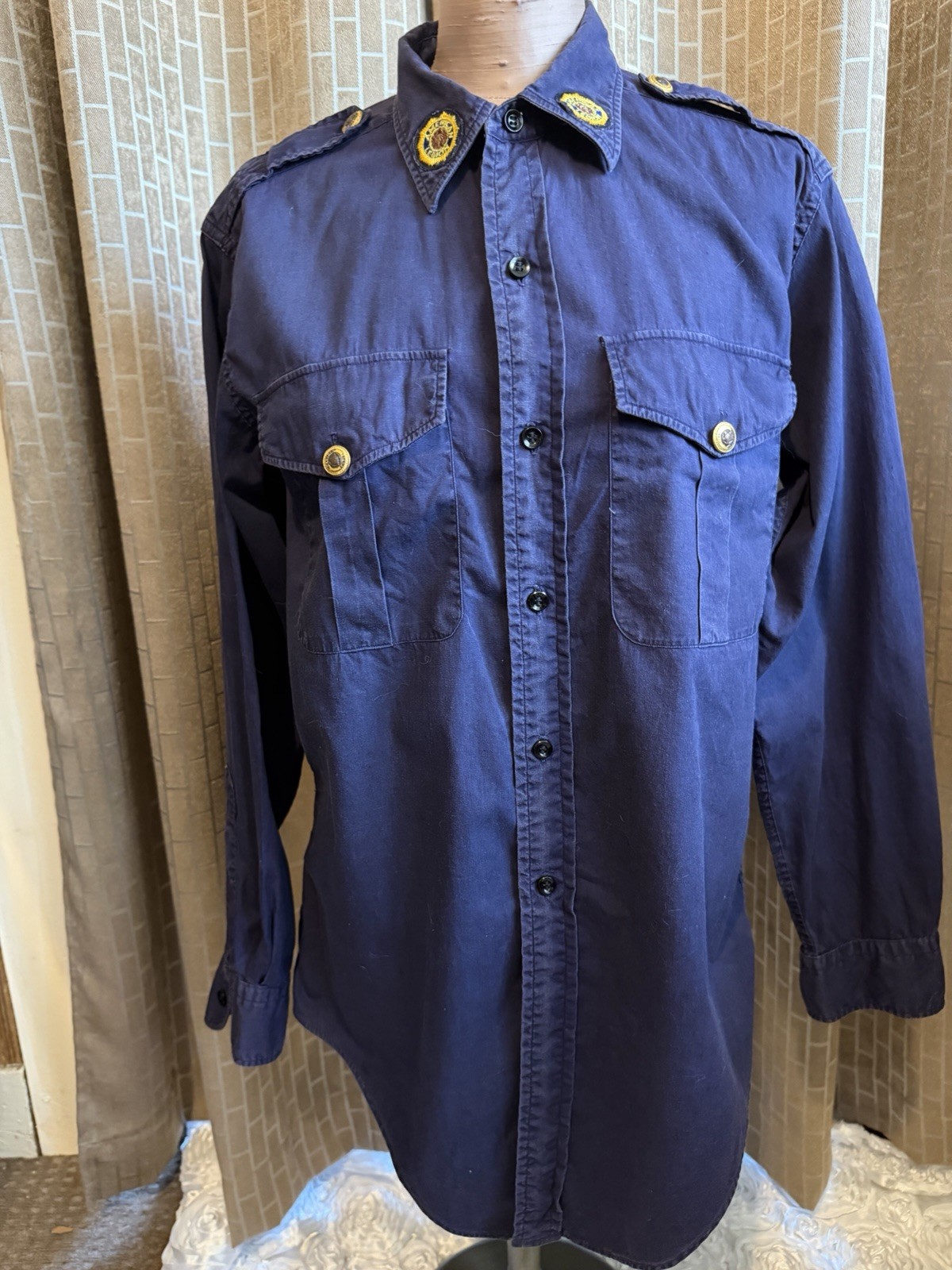 Vtg 1940s 1950s American Legion Official Uniform Shirt Navy Blue Cotton M L