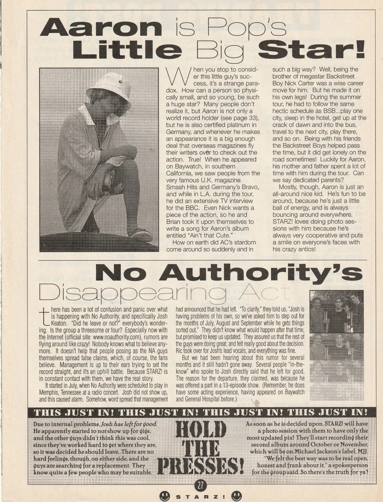 Aaron Carter No Authority teen pinup clipping beach shorts hat Little big Star