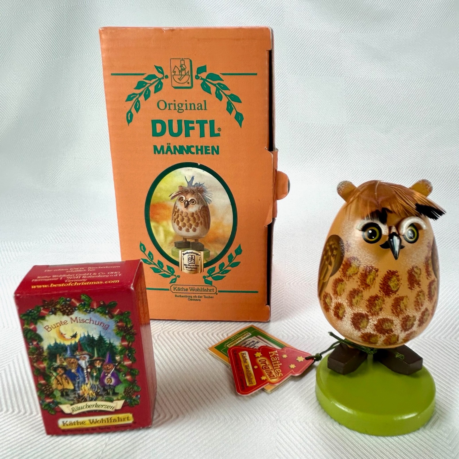 Kathe Wollfahrt Original Duftl Mannchen SMOKEY OWL Incense Burner MIB