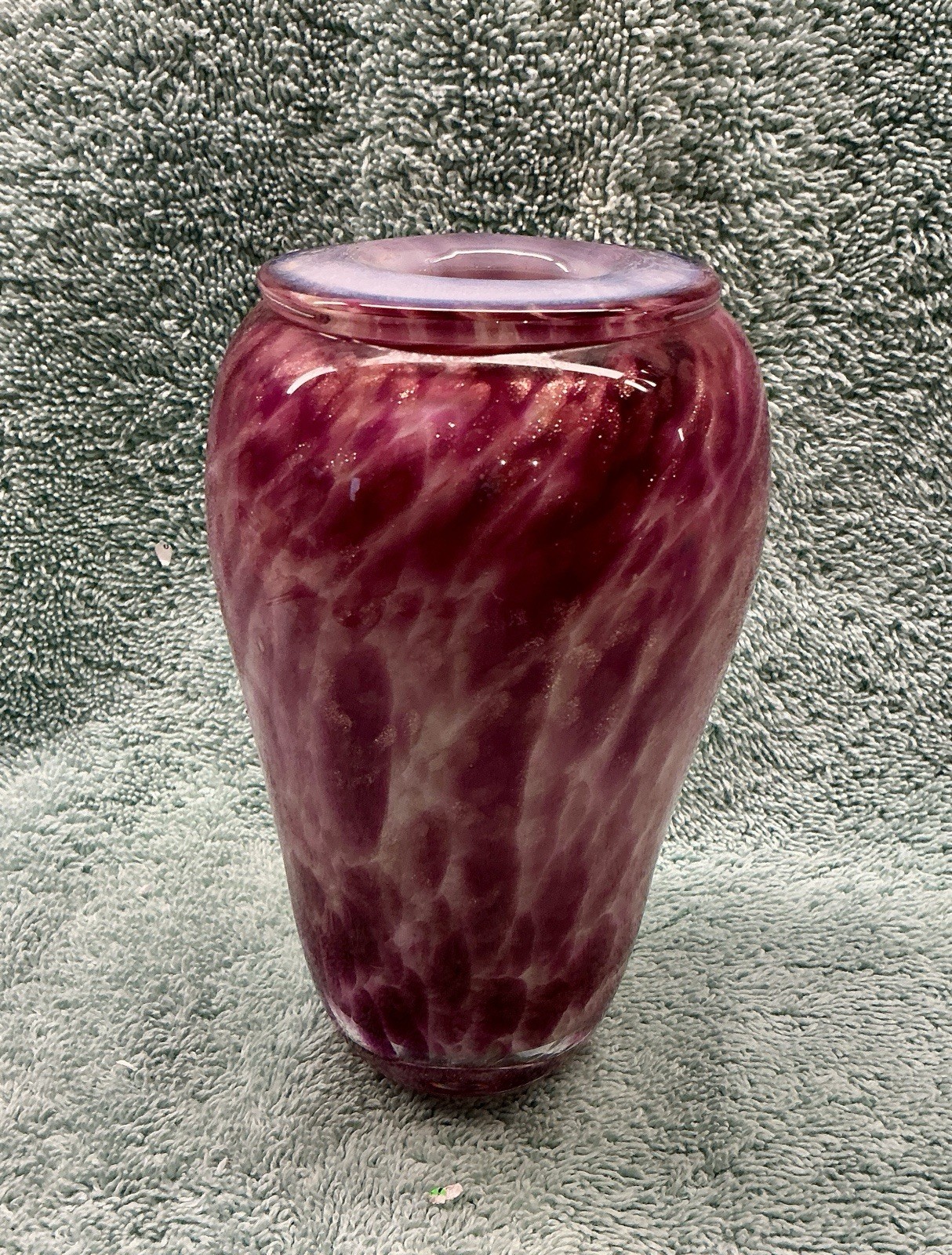 Hand-Blown Art Glass Vase in Cranberry/Purple Swirled Pattern w/Gold Flecks Hand-Blown Art Glass Vase in Cranberry/Purple Swirled Pattern w/Gold Flecks