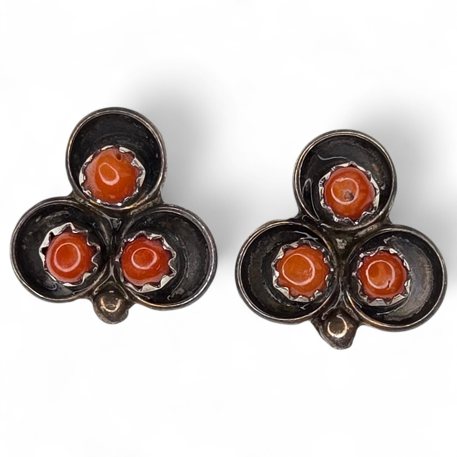 Vintage Southwestern Sterling Silver Red Coral Post Earrings