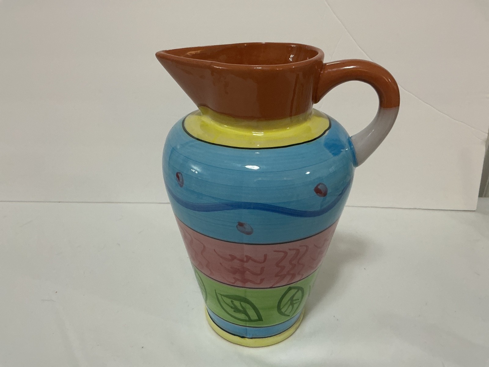 Vintage World Bazaar Terra Cotta Pitcher Beautifully Painted