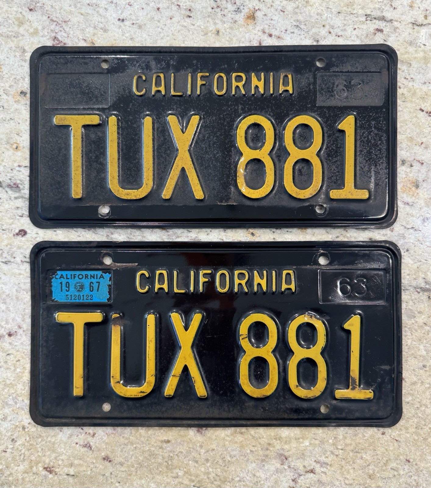 1963 California License Plates 1967 Camaro 1967 Mustang 1967 Validation DMV Ok 