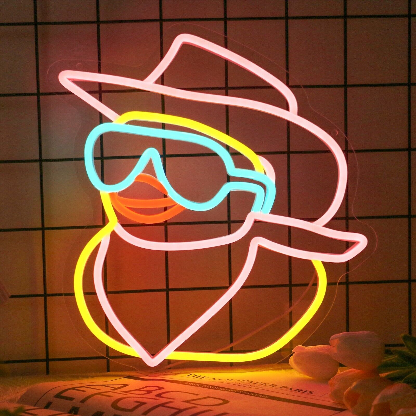 Cowboy Duck Neon Sign, USB LED for Bedroom, Living Room, Kids - Birthday Gift