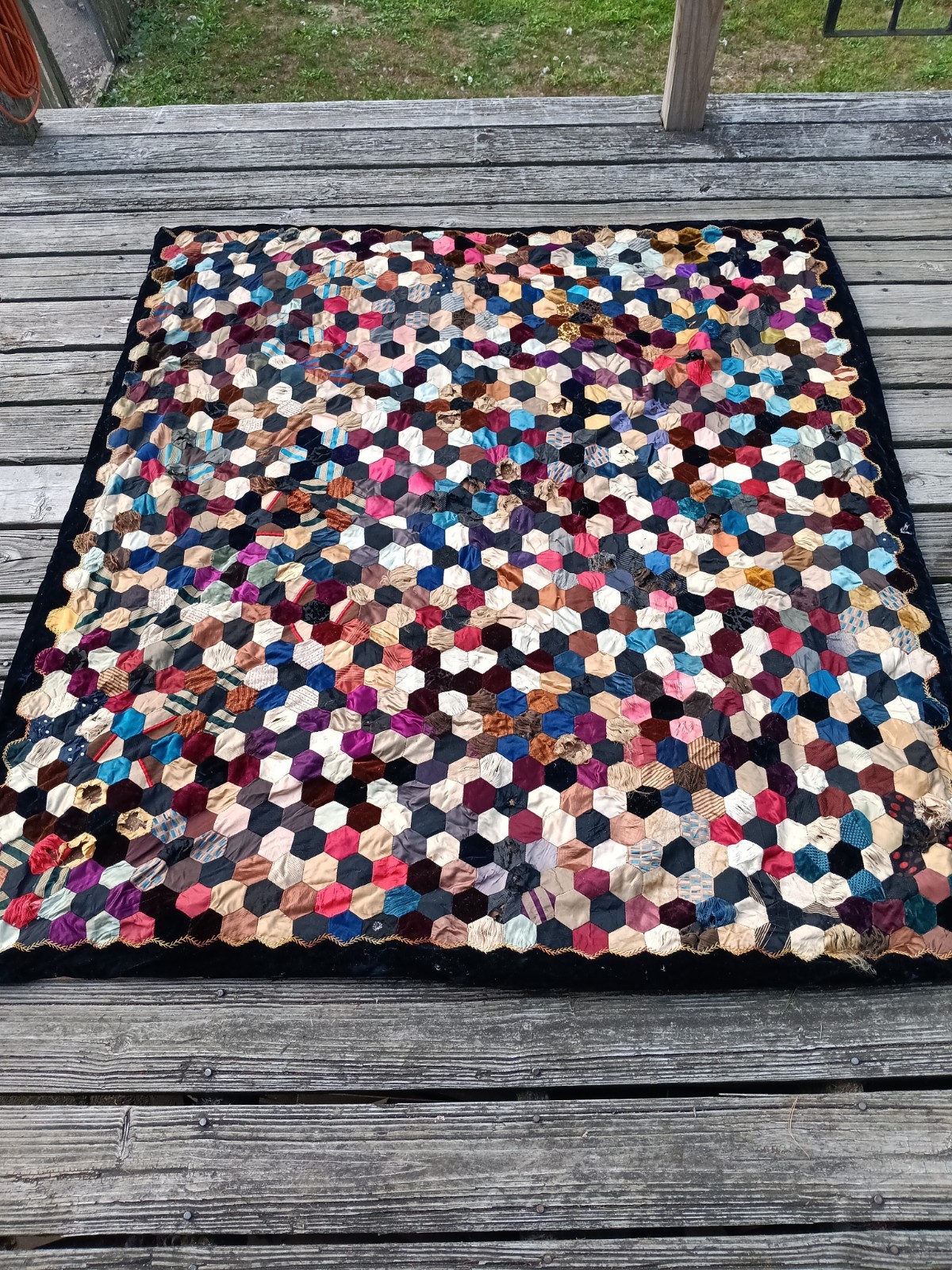 19th Century  Velvet/Silk Antique  Vermont Quilt As Is