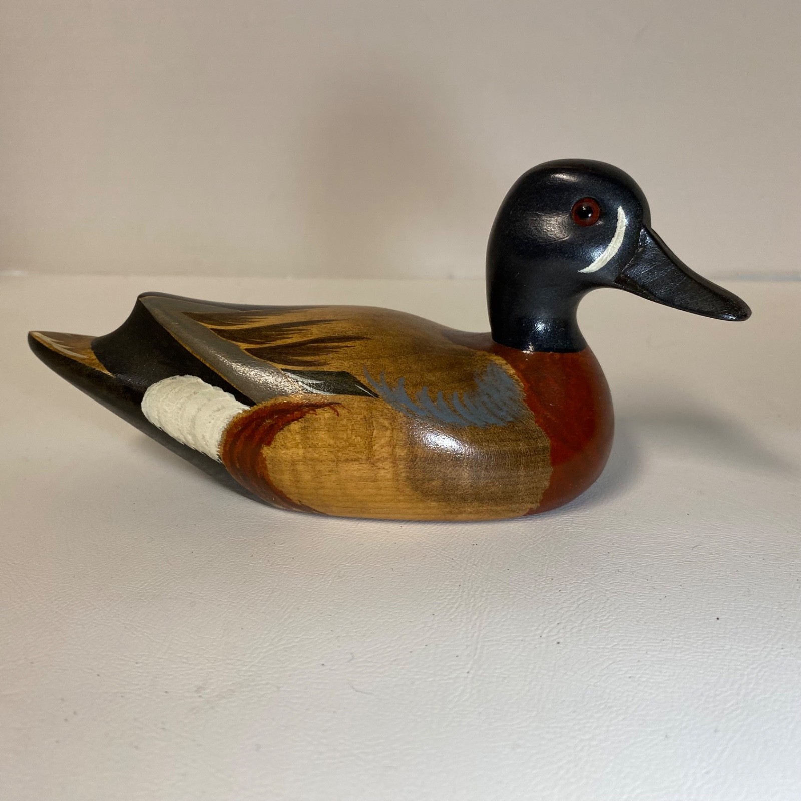 Vintage Wooden Bird Factory Blue Wing Teal Drake Signed A. Poverud 1985