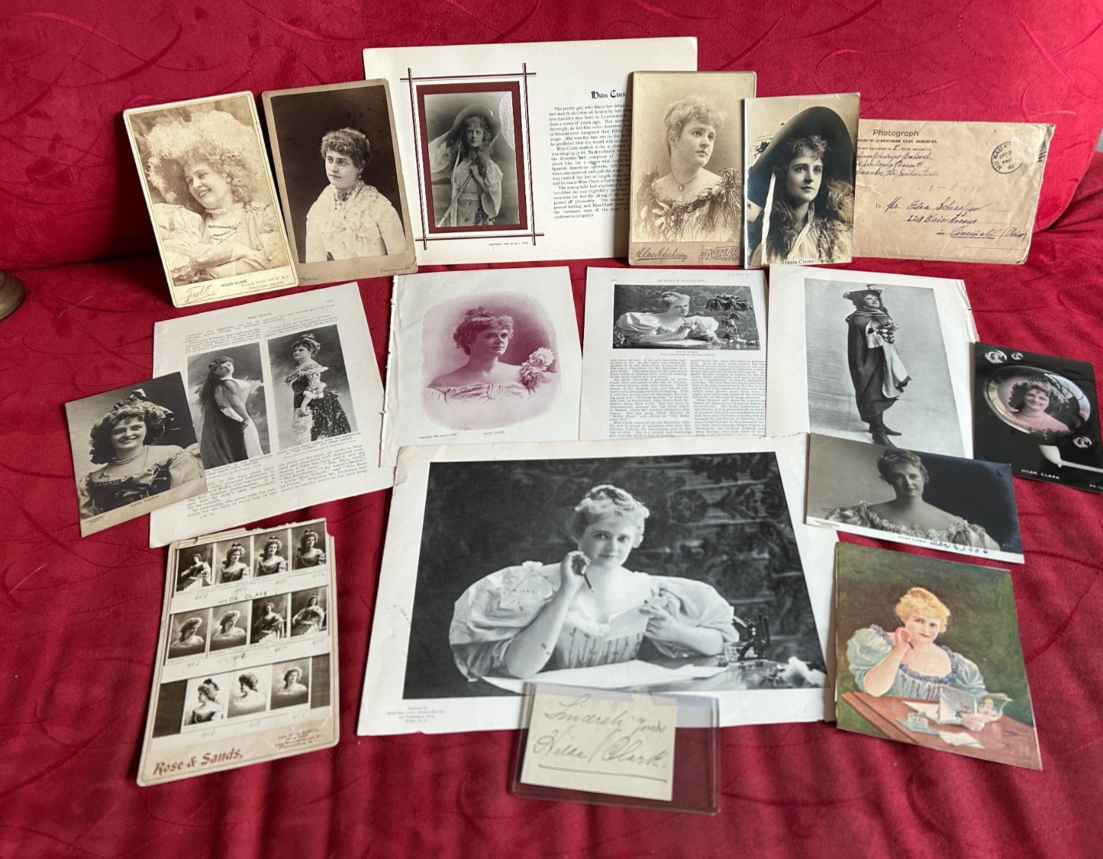 1890s-1900s Hilda Clark Trade Cards Photos Postcards Autograph Collection