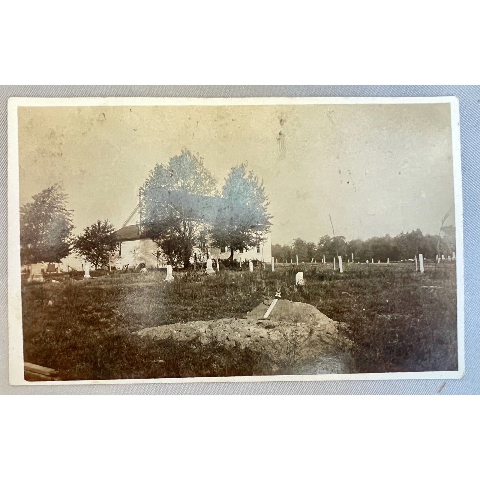 1908 Fresh Grave RPPC Bourbon Indiana Yellow River Church Leonard Burk Postcard