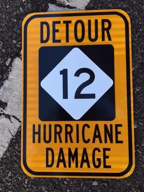 OBX NC 12 road sign Detour hurricane 12\
