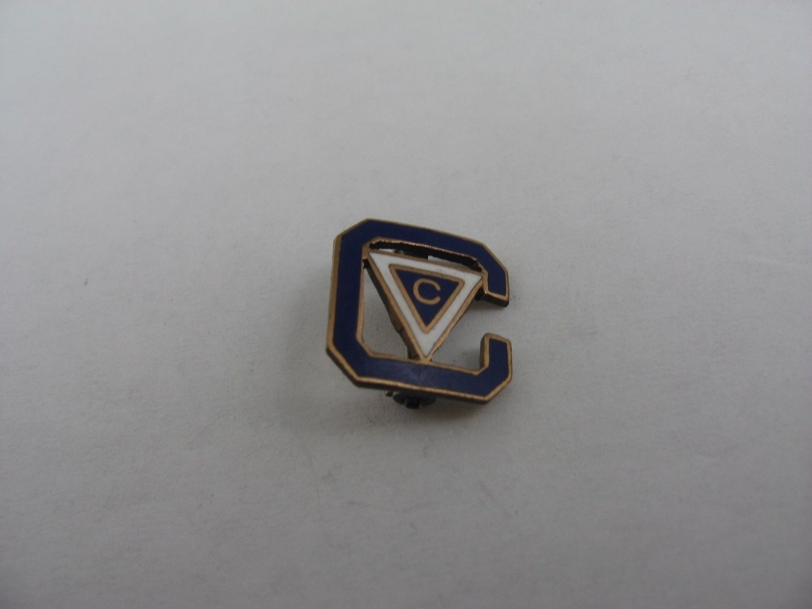 Vintage Letter C Pin Blue & White Enamel Triangle Logo Club Fraternity Award