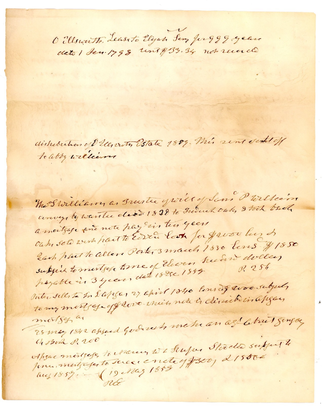 Mortgage Ledger Notes Antique Document 1798–1859 Ellsworth–O’Dell Lease and