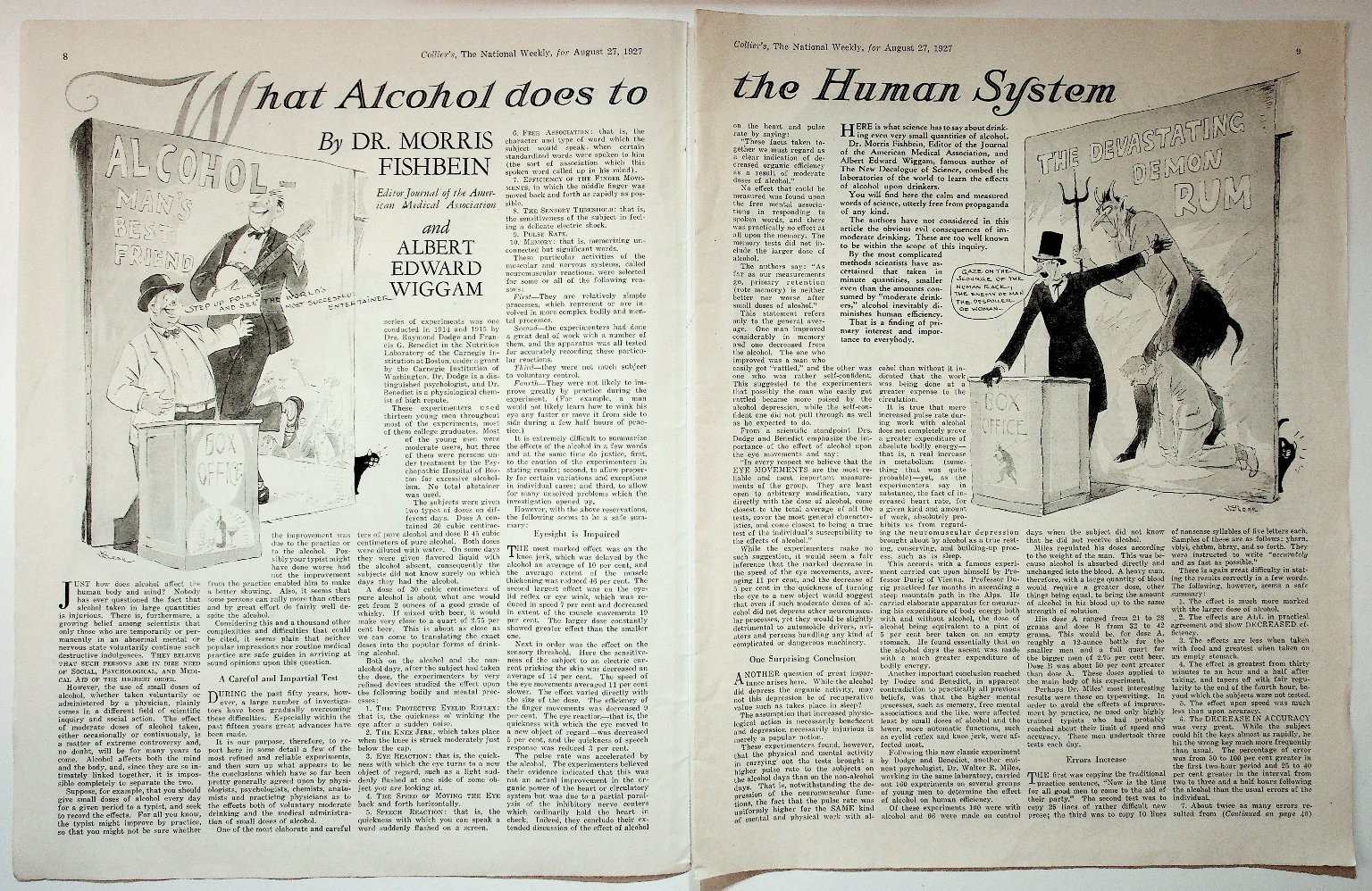 Collier's 1927 Original Print Article What Alcohol Does to the Human System