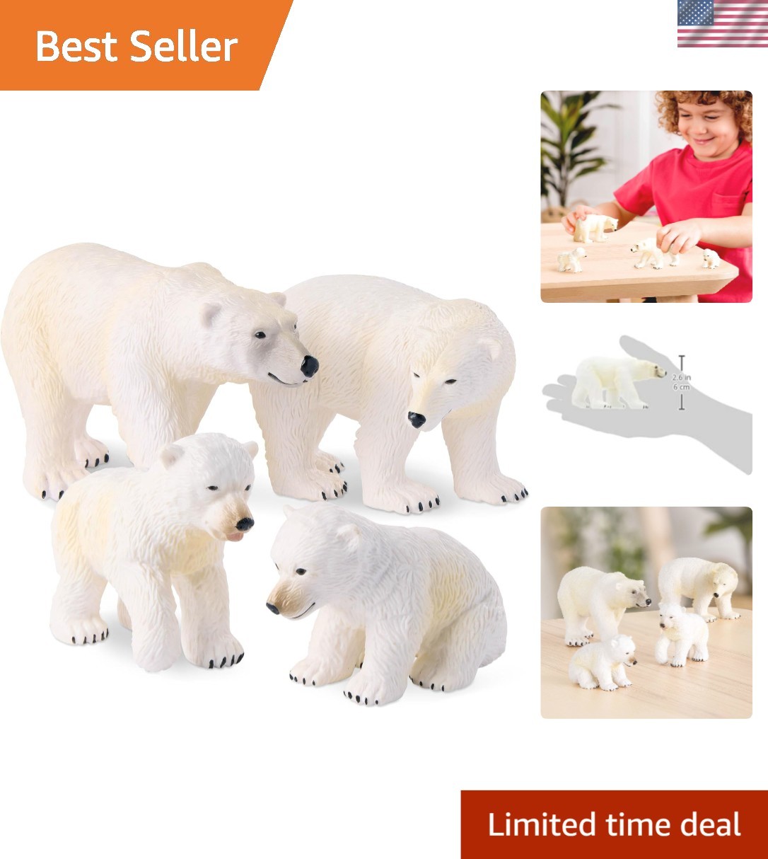 Polar Bear Family 4-Piece Educational Toy Set - Realistic Animal Figures