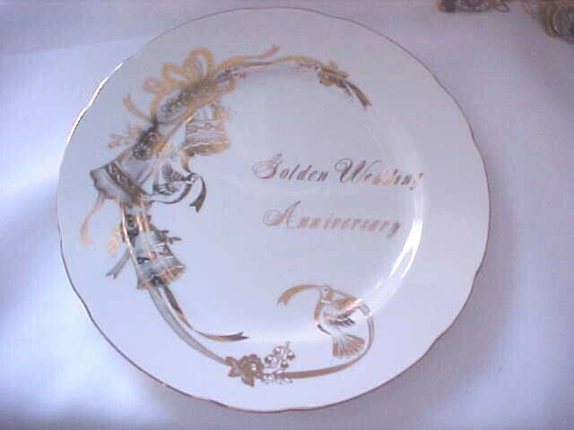 Lefton China Golden Wedding Anniversary Plate White Gold Trim Vintage 9\
