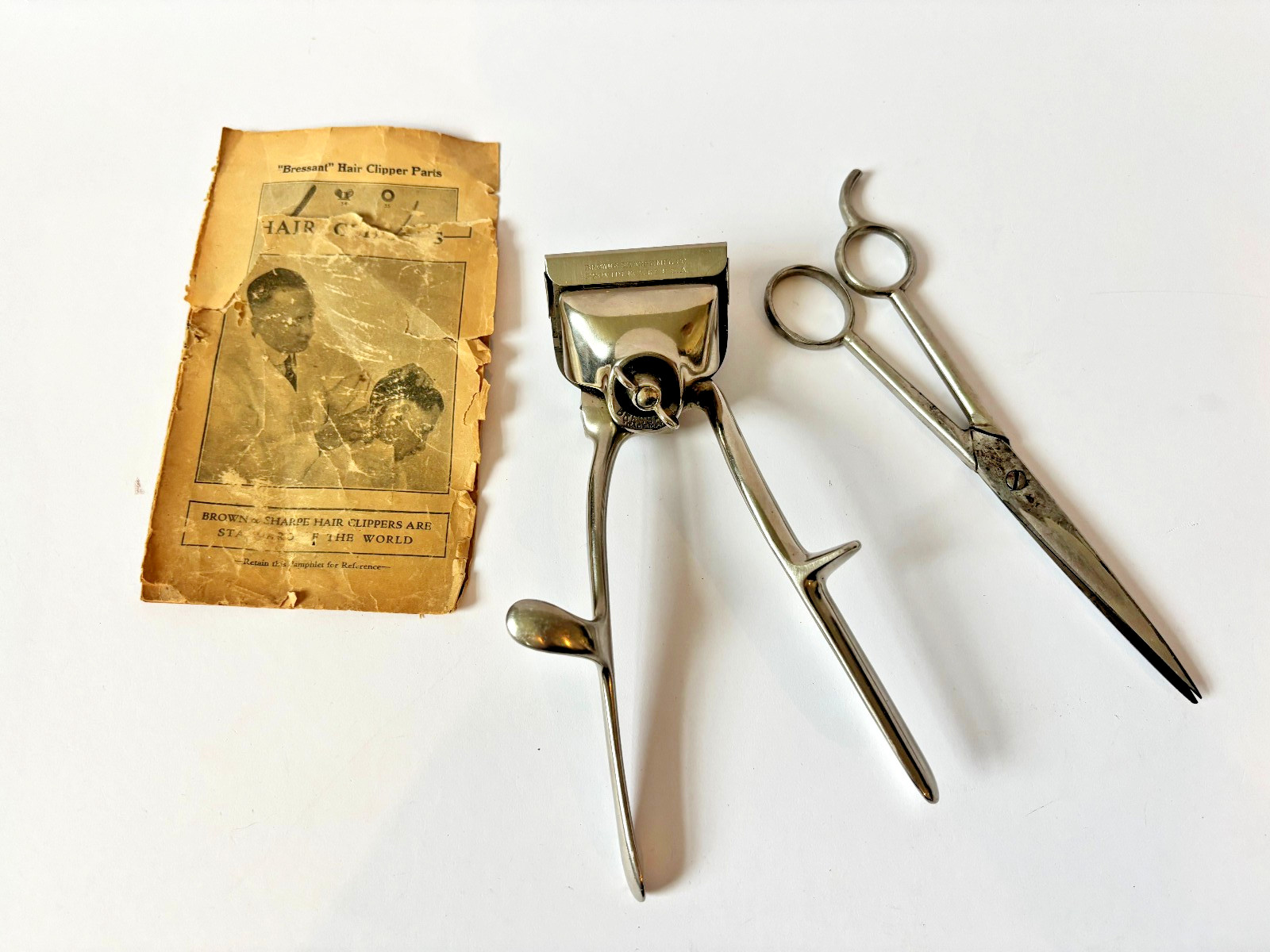 Antique Hair Clipper Brown Sharpe Mfg Co Providence RI Manual Barber Set 1900s