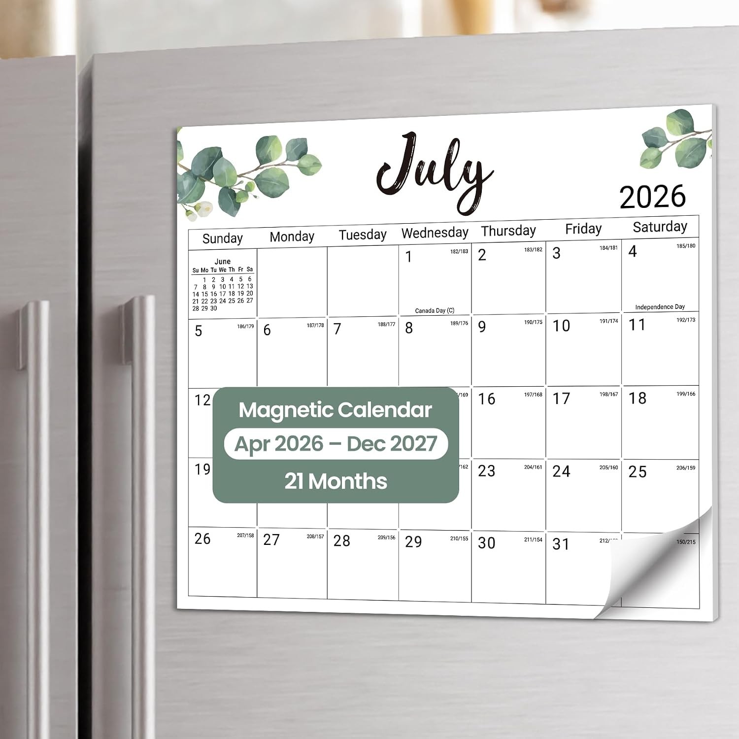 Aesthetic 2026-2027 Magnetic Calendar for Refrigerator, 21-Month Fridge Calendar